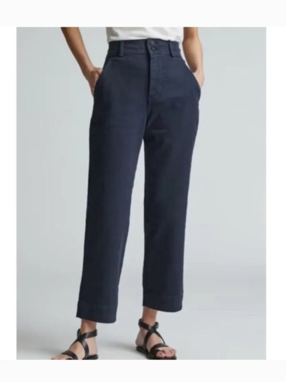 Everlane Navy Blue Organic Cotton Straight Leg High Rise Crop Pant Size 12